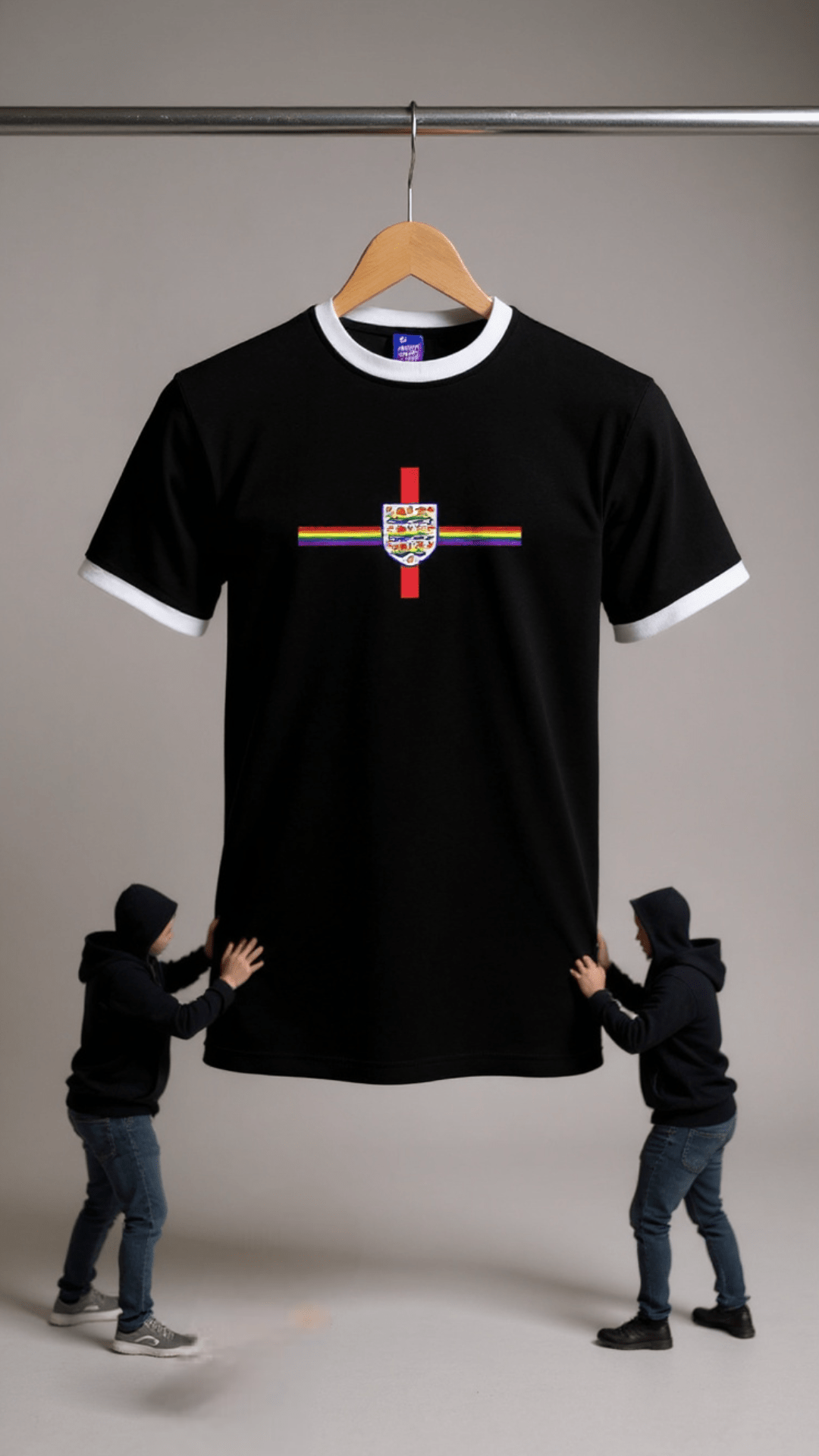 Football Unites Pride Black T-Shirt with White Detail and Red Central Crest - Proud Pitch Wear