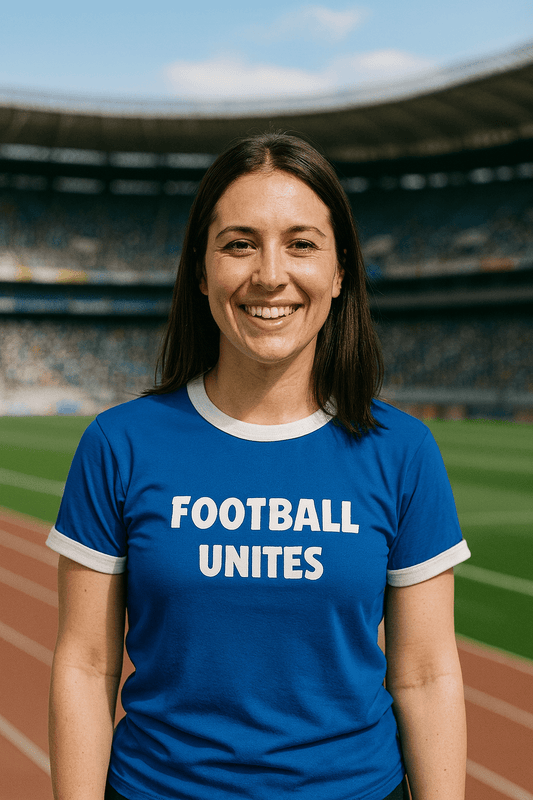 Football Unites Proud Blue T-Shirt with White Detail and Optional Central Crest - Proud Pitch Wear
