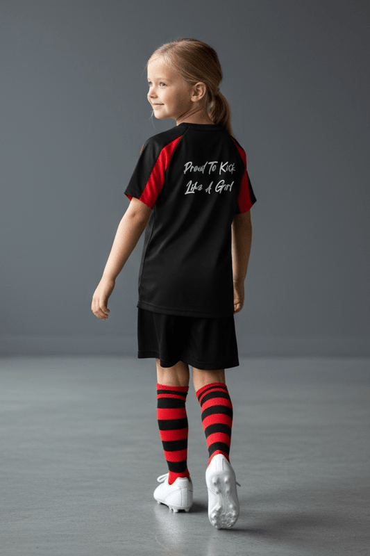 Girls Training Top - Back Design or Front Option - Proud to Kick Like A Girl - Custom Wear for Girls & Women in Football