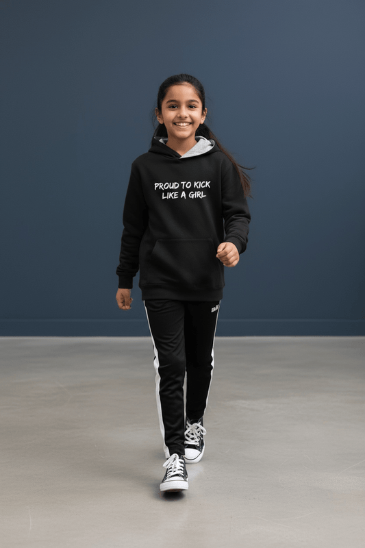 Girls Football Hoodie - Just a Girl Who Loves Football Black and Grey Hood