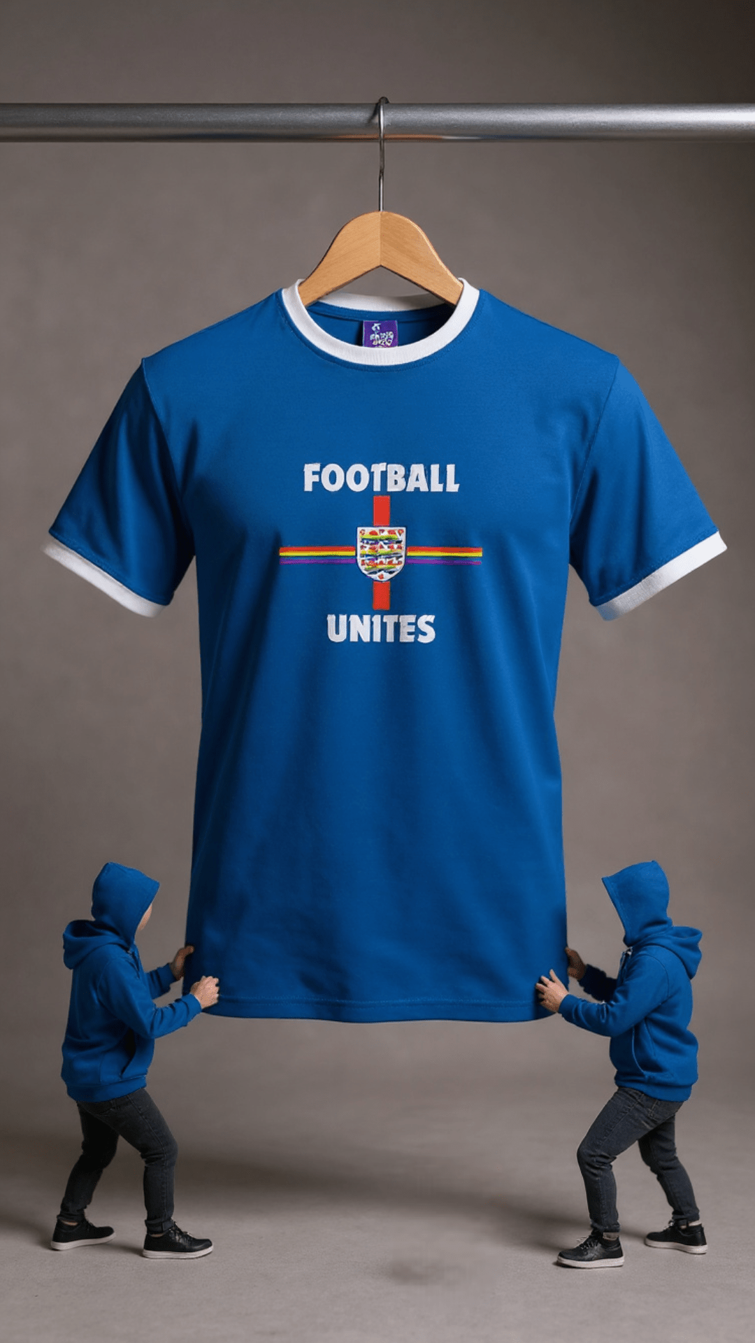 Football Unites Proud Blue T-Shirt with White Detail and Optional Central Crest - Proud Pitch Wear
