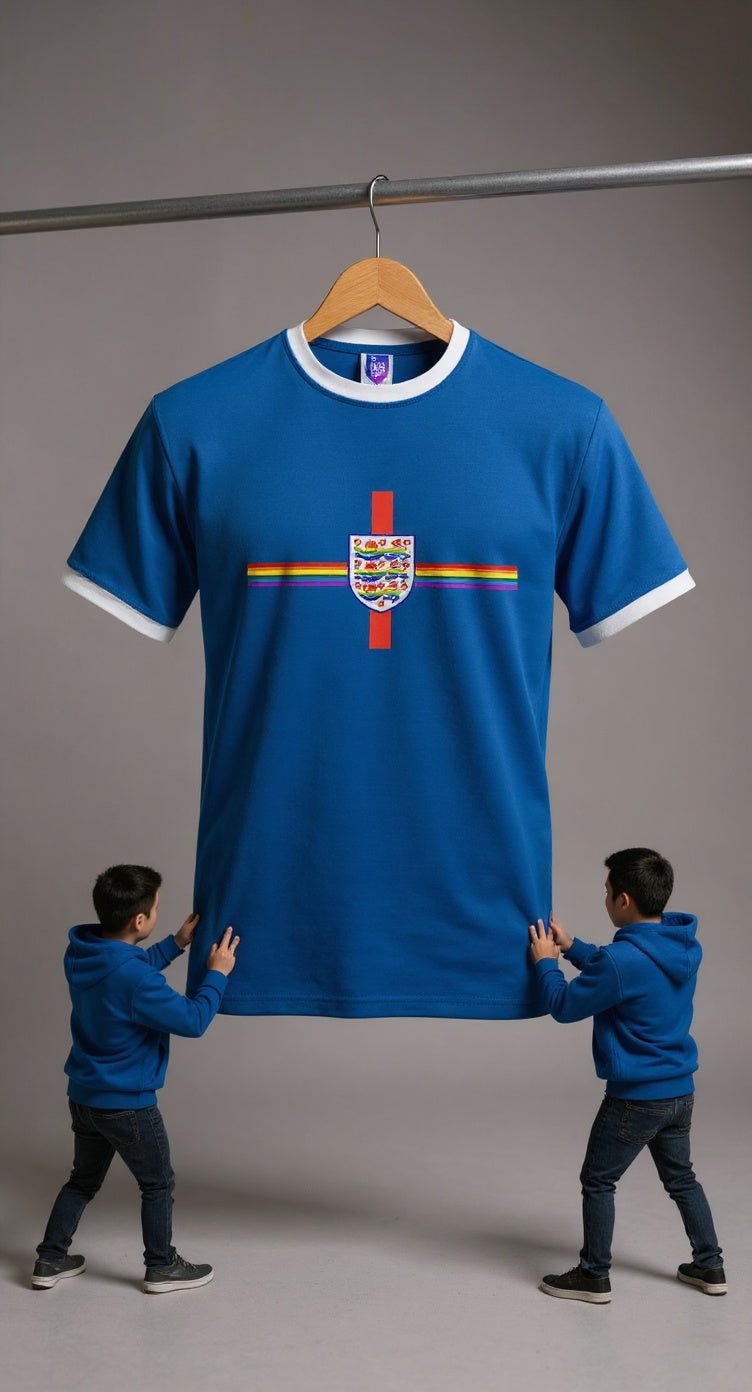 Football Unites Proud Blue T-Shirt with White Detail and Optional Central Crest - Proud Pitch Wear