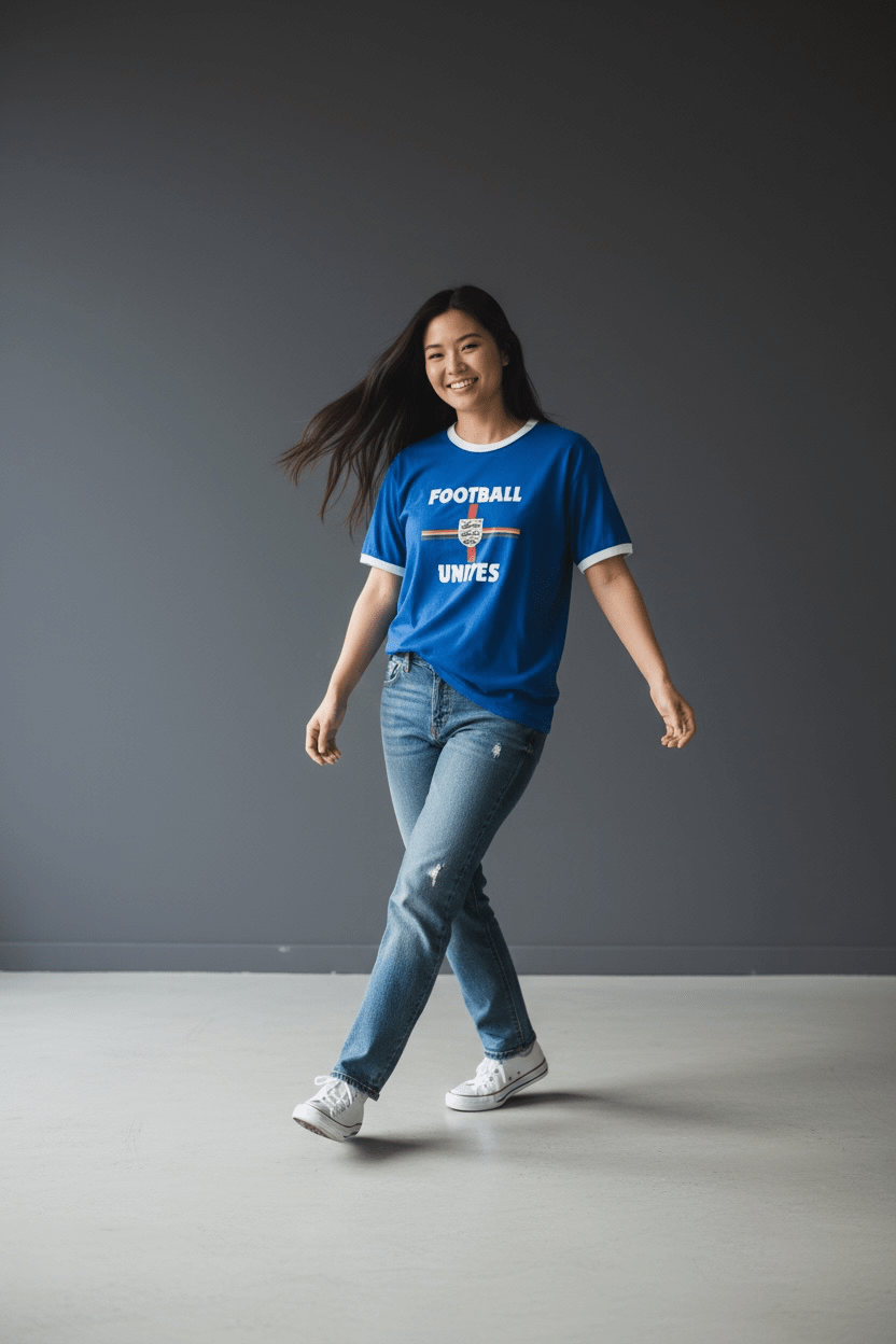 Football Unites Proud Blue T-Shirt with White Detail and Optional Central Crest - Proud Pitch Wear
