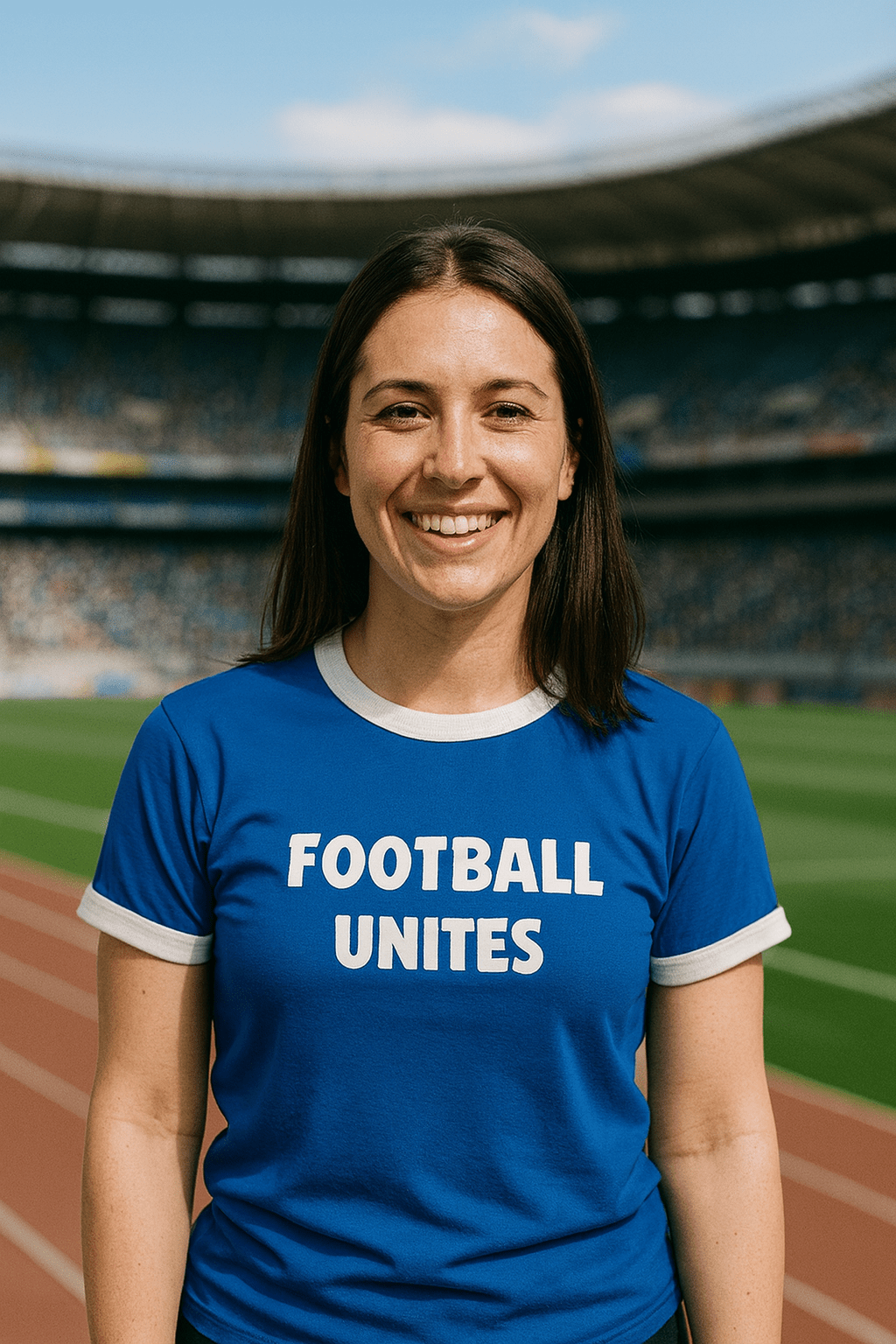 Football Unites Proud Blue T-Shirt with White Detail and Optional Central Crest - Proud Pitch Wear