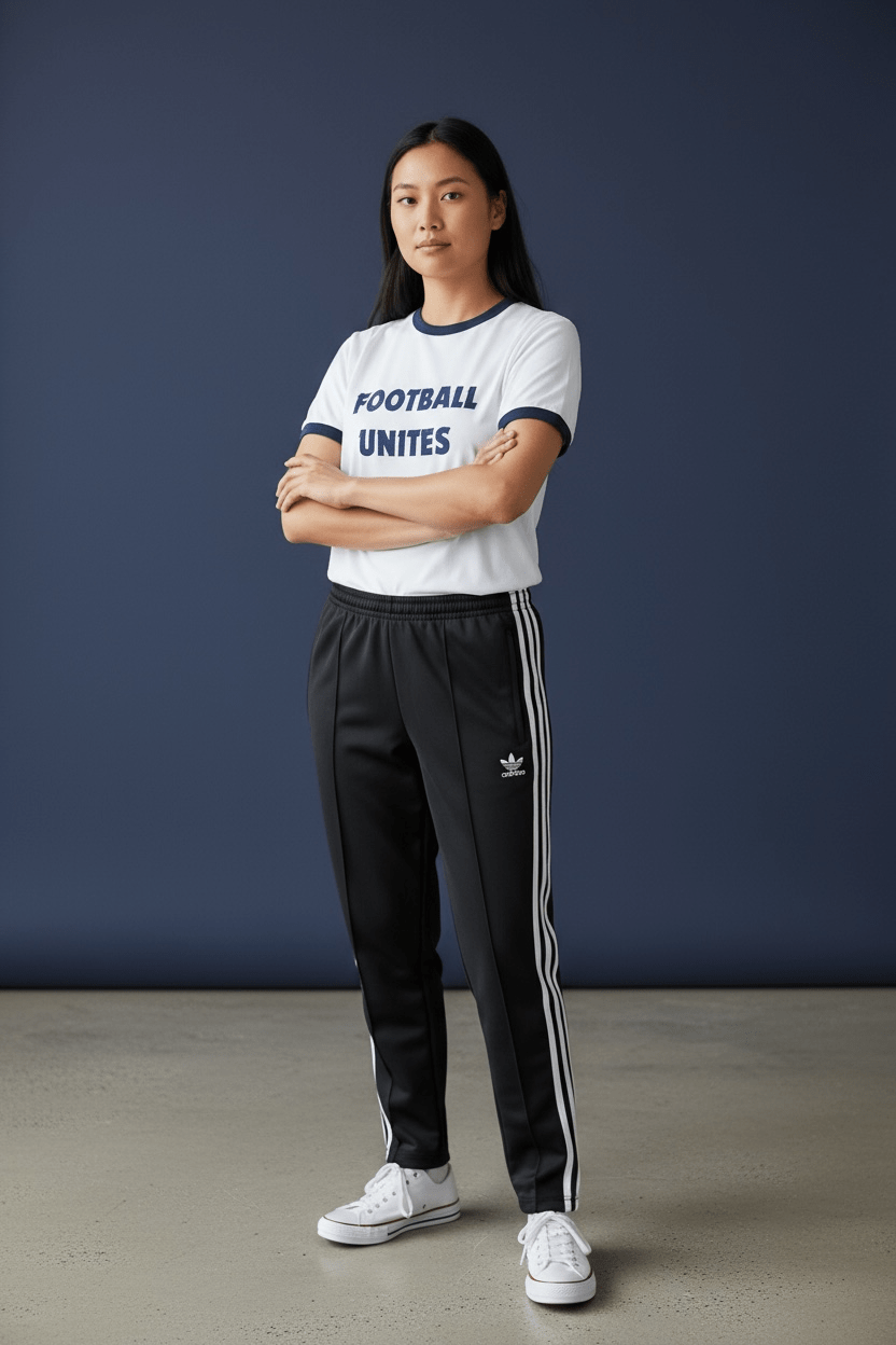 Football Unites White T-Shirt with Dark Blue Text & Ringer - Custom Training Wear for Girls & Women in Football