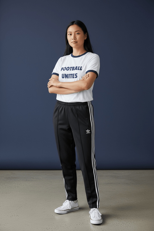 Football Unites White T-Shirt with Dark Blue Text & Ringer - Custom Training Wear for Girls & Women in Football