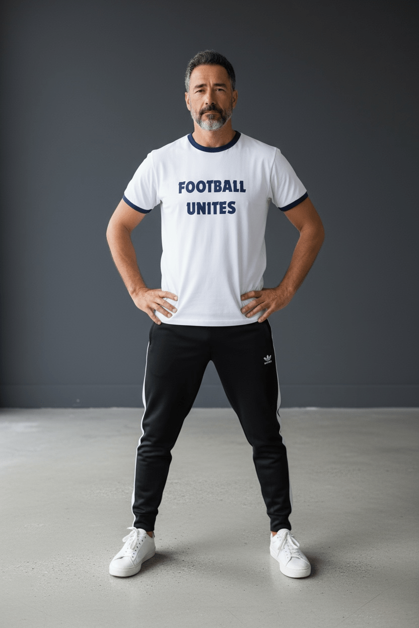 Football Unites White T-Shirt with Dark Blue Text & Ringer - Custom Training Wear for Girls & Women in Football