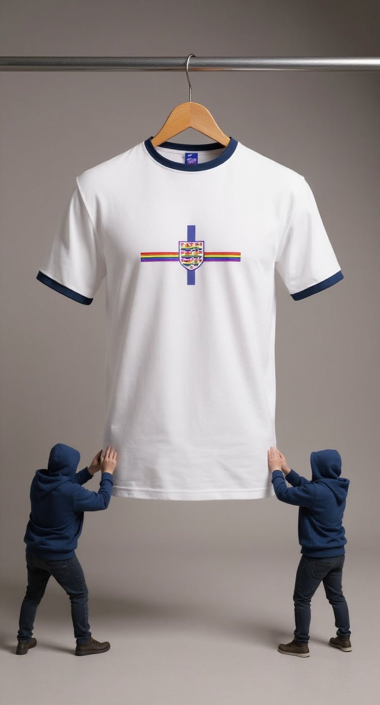 Football Unites White T-Shirt with Navy Detail and Central Crest - Proud Pitch Wear
