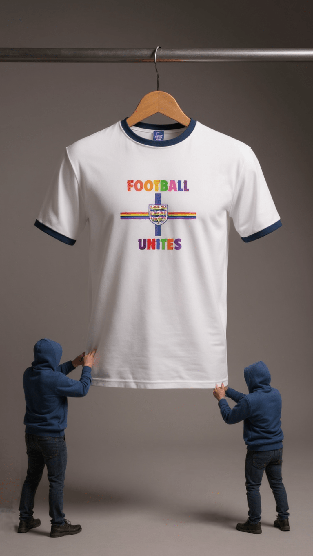 Football Unites White T-Shirt with Navy Detail and Central Crest - Proud Pitch Wear