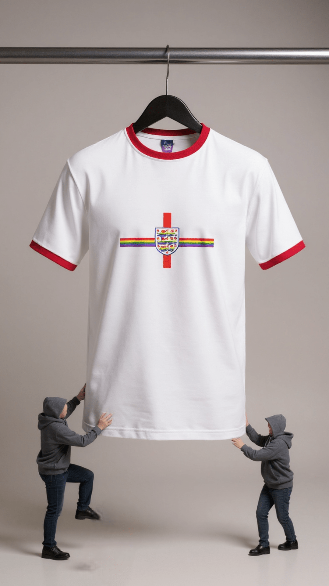 Football Unites White T-Shirt with Red Detail and Central Crest - Proud Pitch Wear