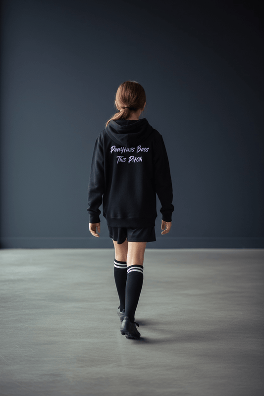 Girls Football Hoodie Ponytails Boss this Pitch