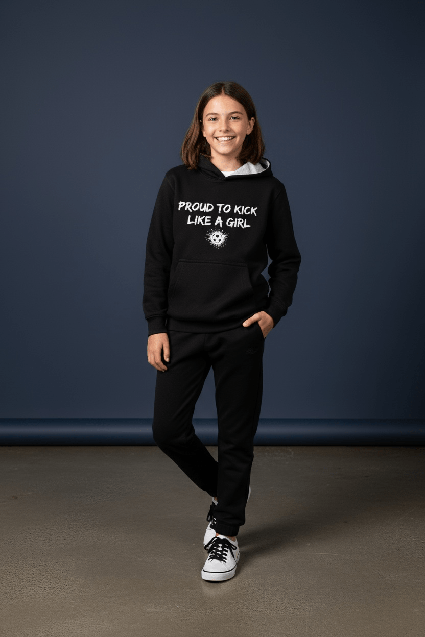 Girls Football Hoodie - Just a Girl Who Loves Football Black and Grey Hood