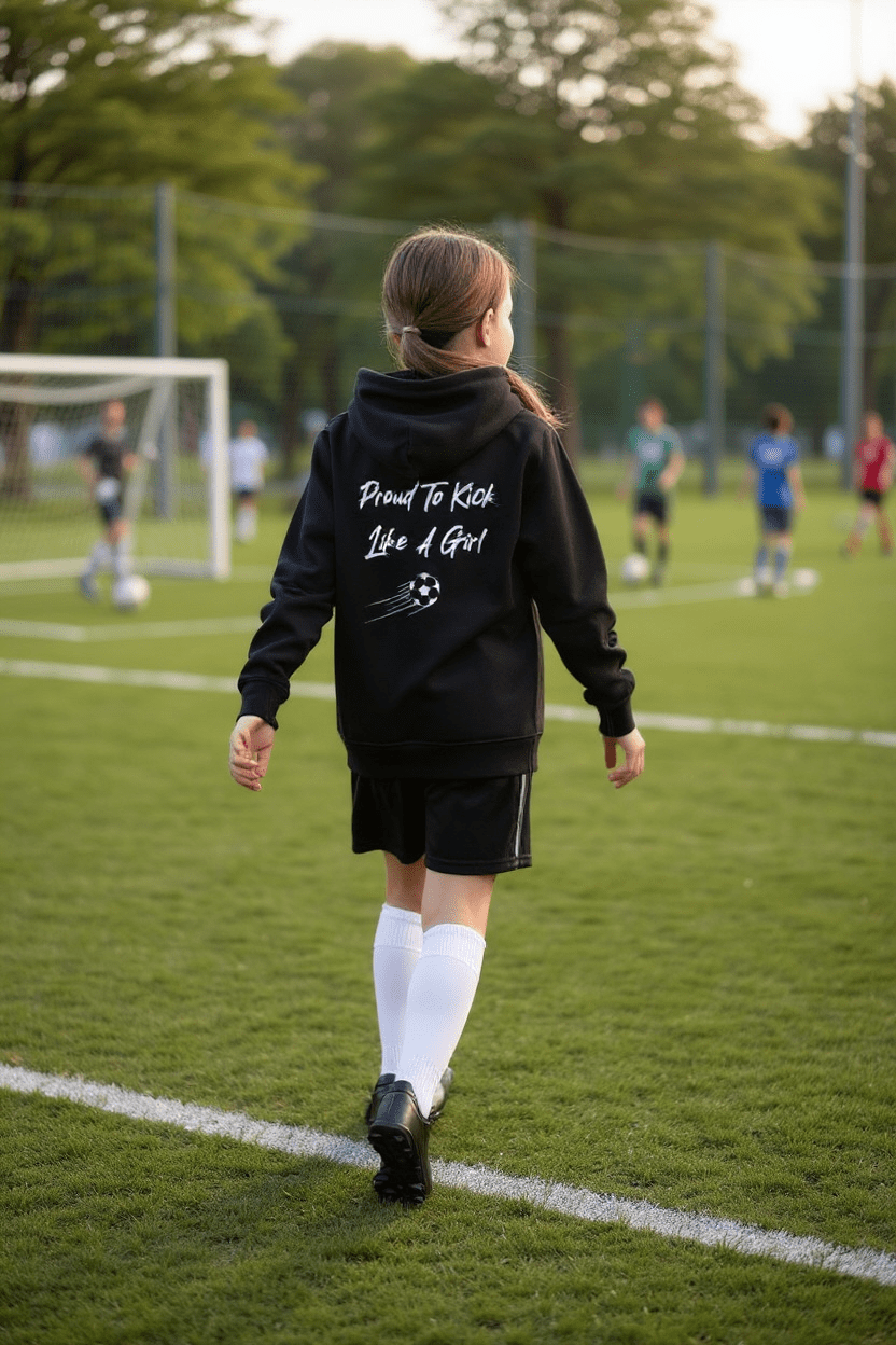 Proud To Kick Like A Girl– Hoodie Back - Custom Training Wear for Girls & Women in Football